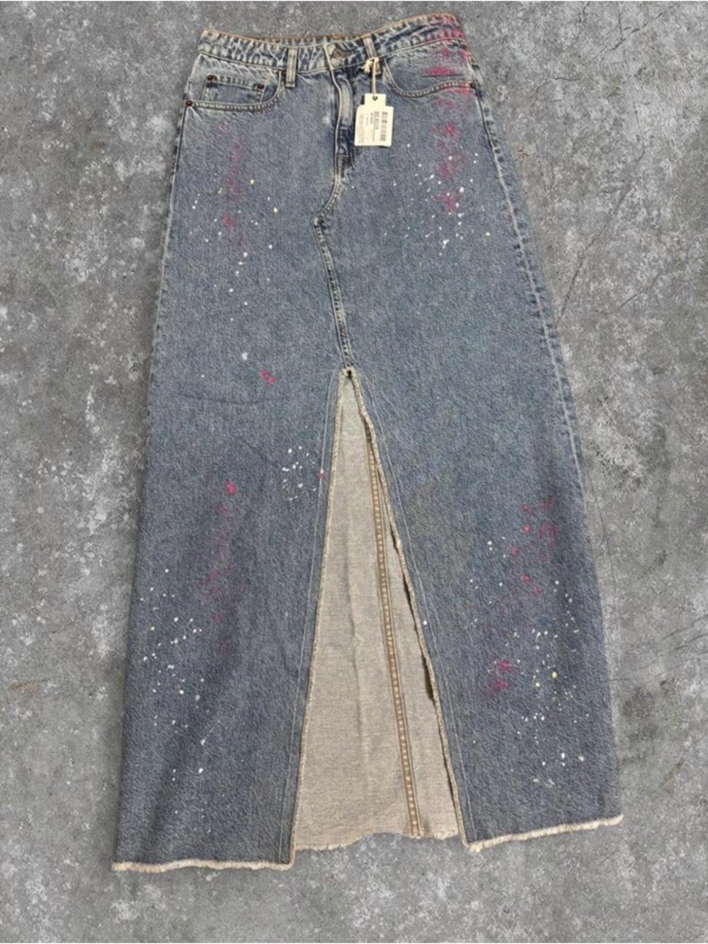 Women's Blue Denim Maxi Skirt with Front Slit